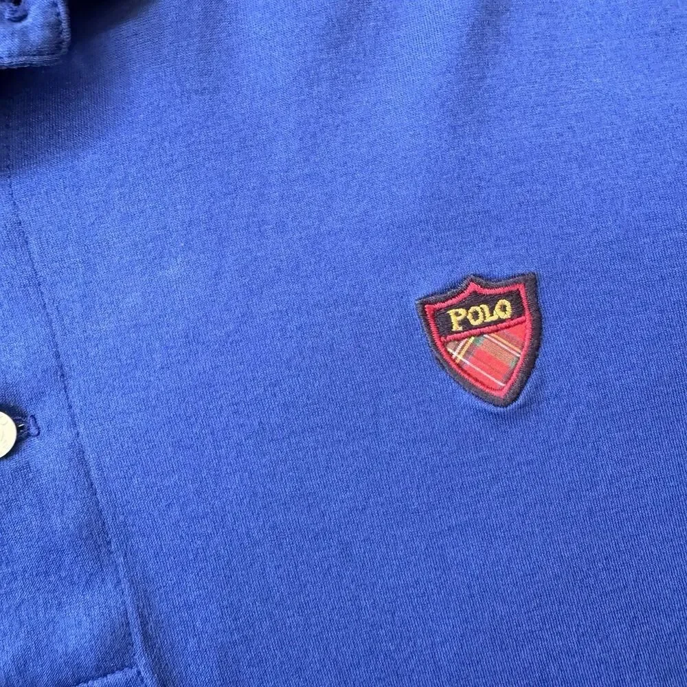 Vtg 90s Polo Golf Ralph Lauren Shirt Men M Blue Pima Cotton Shield Crest Patch